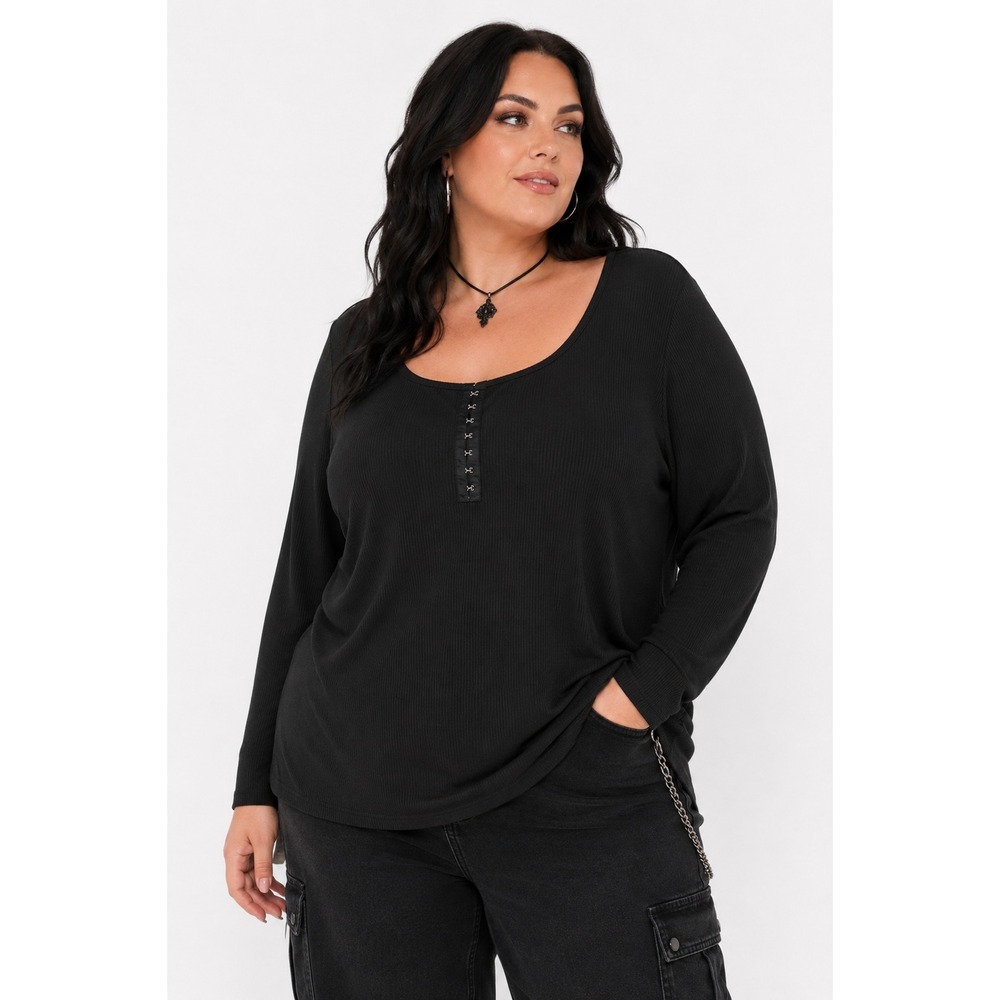 Torrid Super Soft Rib Knit Scoop Neck Top 5X Black Hook Eye Goth Minimalist
